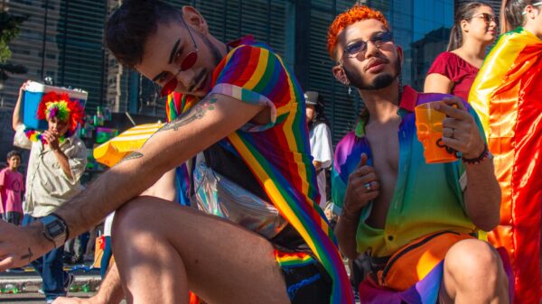 Men in rainbow at Pride event