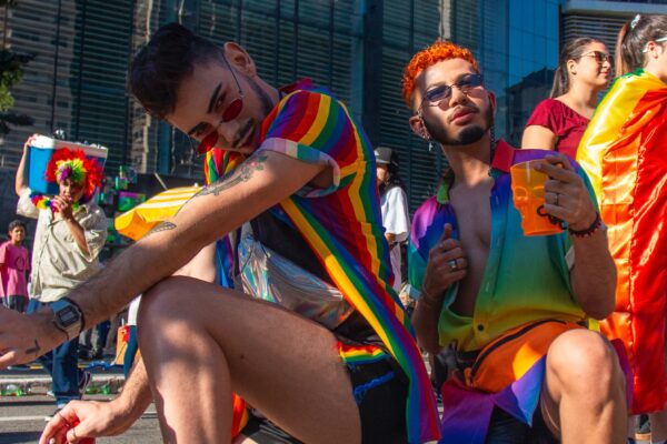 Men in rainbow at Pride event