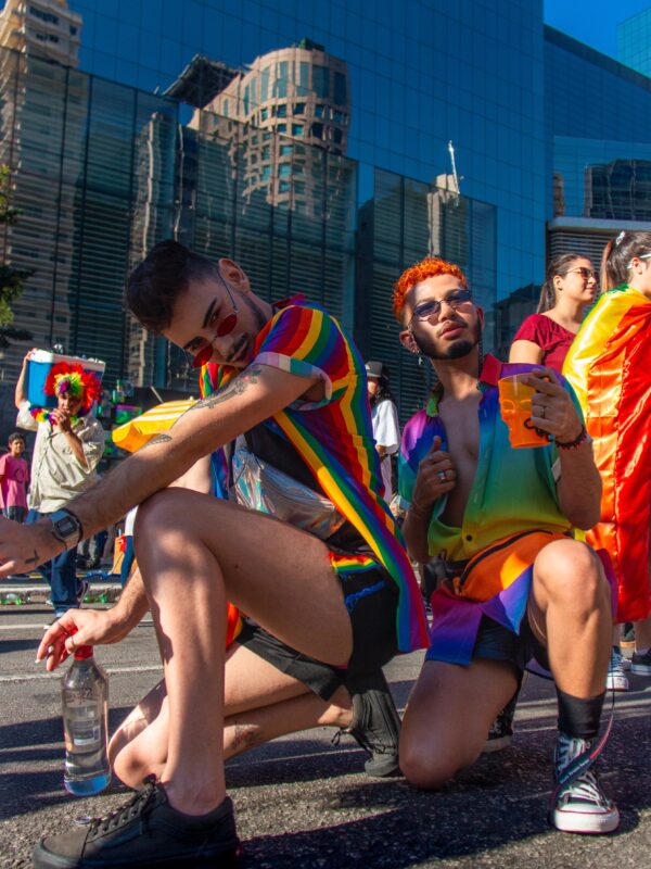 Men in rainbow at Pride event