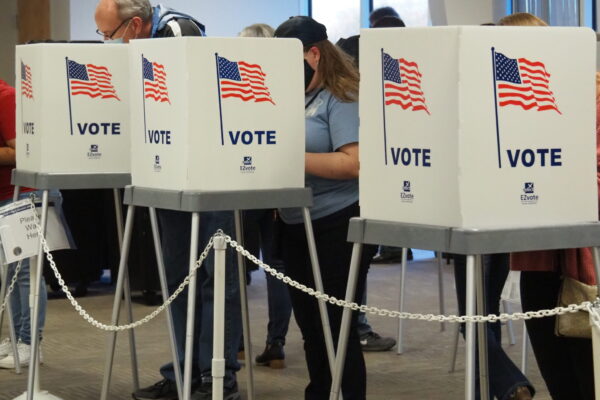 People voting in booths