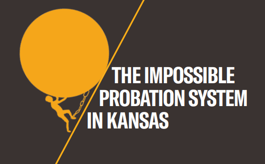 The impossible probation system in Kansas: image of orange person with leg chain trying to push giant ball uphill