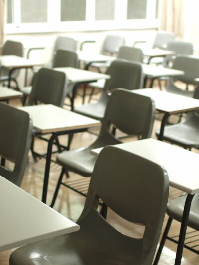 Empty desks in school classroom