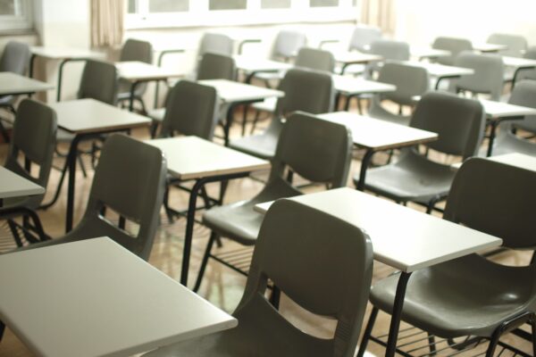 Empty desks in school classroom