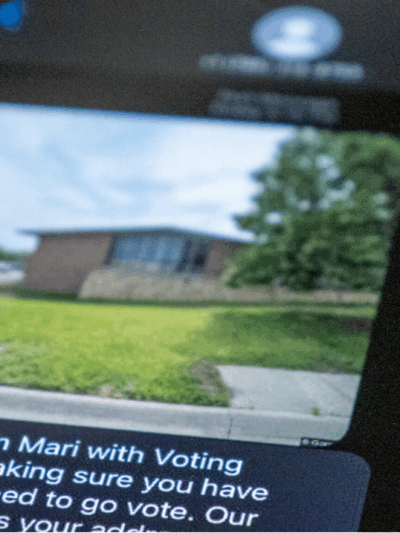 Registered voters in Kansas received text messages that appear to be sent by “Mari with Voting Futures” and encourage them to vote. But the messages direct voters to incorrect polling sites. (Sherman Smith/Kansas Reflector)