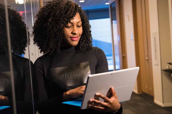 Professional woman working on laptop
