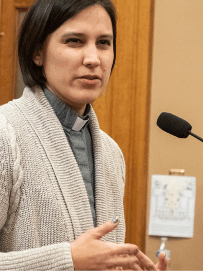 Caroline Dean spoke against a proposed women’s bill of rights during a Feb. 15, 2023 hearing, saying the legislation doesn’t actually benefit women. (Sherman Smith/Kansas Reflector)