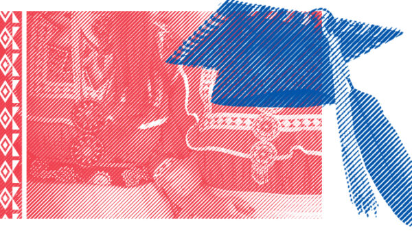 Tribal regalia and a graduation cap