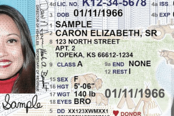 This image from the Kansas Department of Revenue shows a sample driver's license issued by the state's Division of Vehicles, first produced in June 2021. A new Kansas law will prevent transgender people from changing the l...Show more The Associated Press