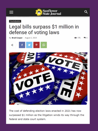 sunflower state journal: legal bills surpass $1 million in defense of voting laws