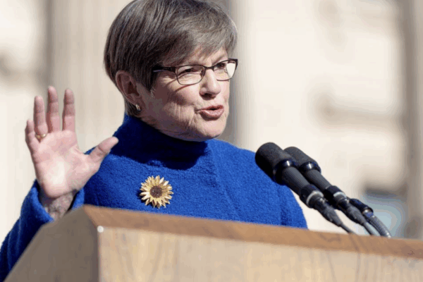 Kansas Gov. Laura Kelly speaks during an inauguration ceremony on the south steps of the Kansas Capitol building on Monday, Jan. 9, 2023, in Topeka. NICK WAGNER nwagner@kcstar.com  Read more at: https://www.kansascity.com/news/politics-government/article2