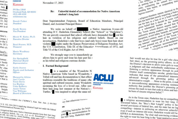 The ACLU of Kansas on Friday sent a letter to Girard school officials warning them that their sex-based hair policy is unlawful. School officials forced an 8-year-old Native American boy to cut his hair in conflict with his religious practices. (Kansas Re