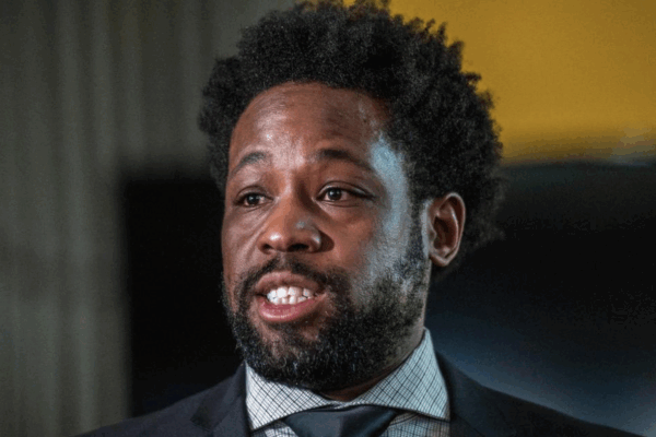 Spencer Webster, attorney for Metro Organization for Racial and Economic Equity (MORE2), speaks during a press conference at Grandview Park Presbyterian Church on Tuesday, Nov. 14, 2023, in Kansas City, Kansas. MORE2 called on the U.S. Department of Justi