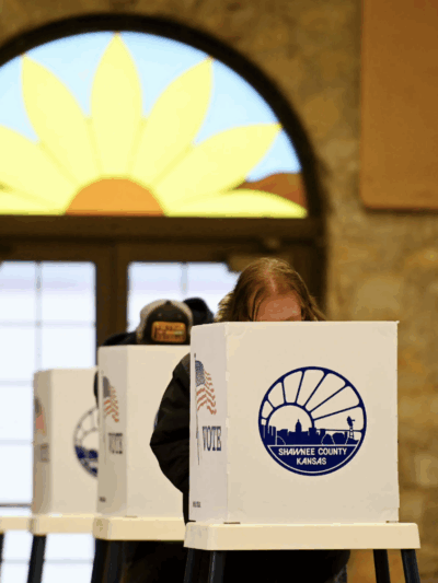 Voters cast their ballots at Heritage Hall on November 8, 2022, in Topeka, Kansas.