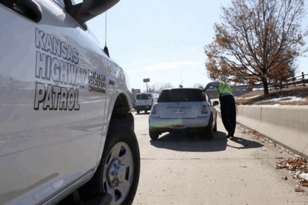 Kansas Highway Patrol truck with someone pulled over. Facebook/Kansas Highway Patrol