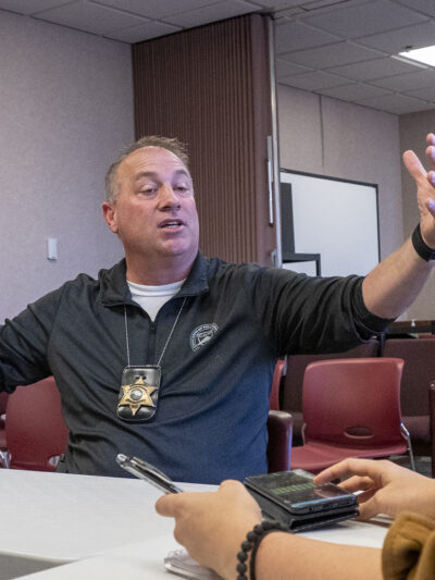 Crawford County Sheriff Danny Smith, seen during a Nov. 2, 2023, interview with Kansas Reflector, talks about mental health needs at his jail. (Sherman Smith/Kansas Reflector)