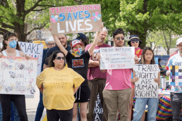 Kansans rally in support of transgender rights May 5, 2023, at the Kansas Statehouse in Topeka. SHERMAN SMITH Kansas Reflector