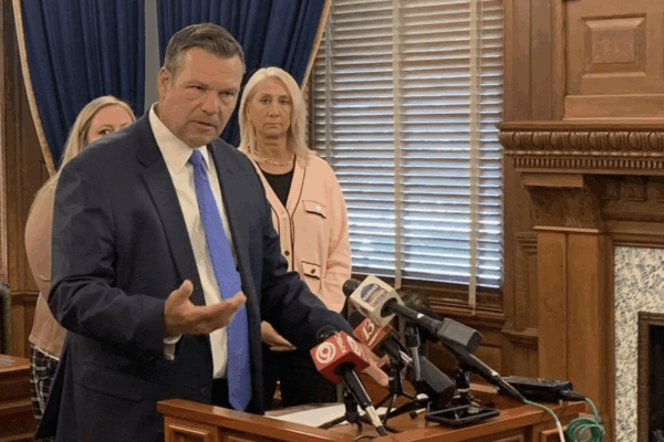 Kansas Attorney General Kris Kobach holds a news conference to discuss his opinion on the implementation of SB 180. JONATHAN SHORMAN jshorman@kcstar.com