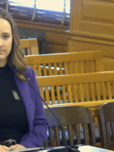 Taylor Morton of Planned Parenthood Great Plains Votes urged Kansas House members to reject a bill extending child support obligations to a fetus from conception until birth. The bill was advocated by anti-abortion organizations. (Kansas Reflector screen