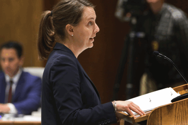 Sharon Brett, who for the past four years was the legal director for the ACLU of Kansas, argues in front of the Kansas Supreme Court in 2022. (Thad Allton for Kansas Reflector)
