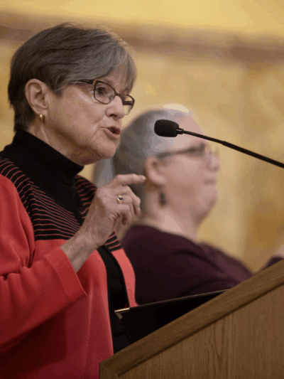 Kansas Gov. Laura Kelly, shown in March, vetoed a bill that would ban gender-affirming care for minors. (Evert Nelson/The Topeka Capital-Journal/AP)