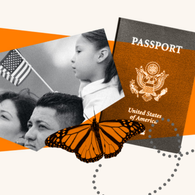 creative collage of immigration symbols