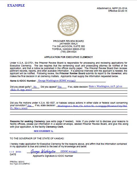example of attachment A from IMPP 23-101A, application for executive clemency example of attachment A from IMPP 23-101A, application for executive clemency