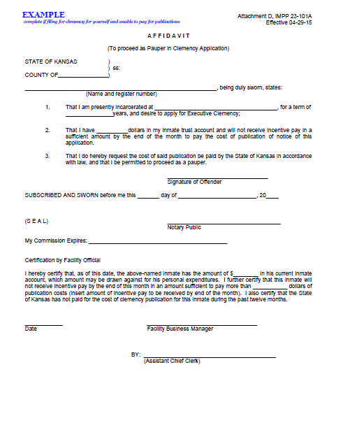 example of attachment D from IMPP 23-101A, application for executive clemency