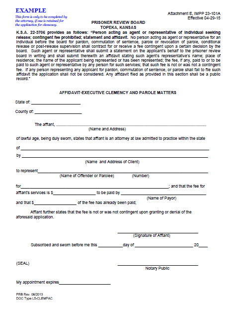 example of attachment E from IMPP 23-101A, application for executive clemency