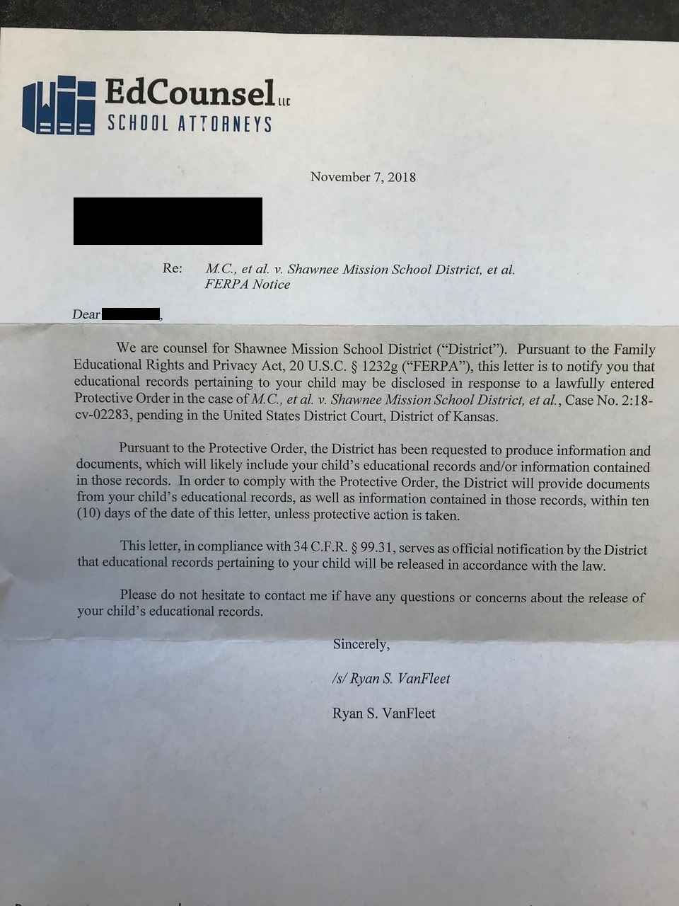 SMSD letter RE: FERPA SMSD letter Nov2018