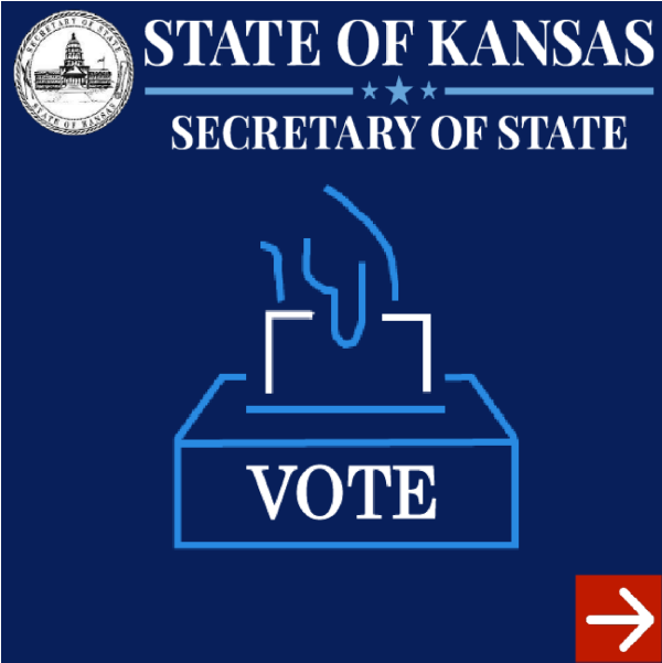 State of Kansas Secretary of State... Hand putting ballot into box