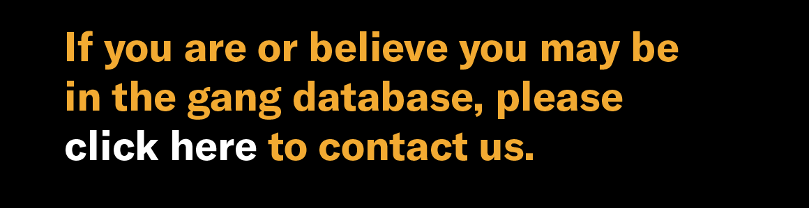 If you are or believe you may be in the gang database, please click here to contact us.