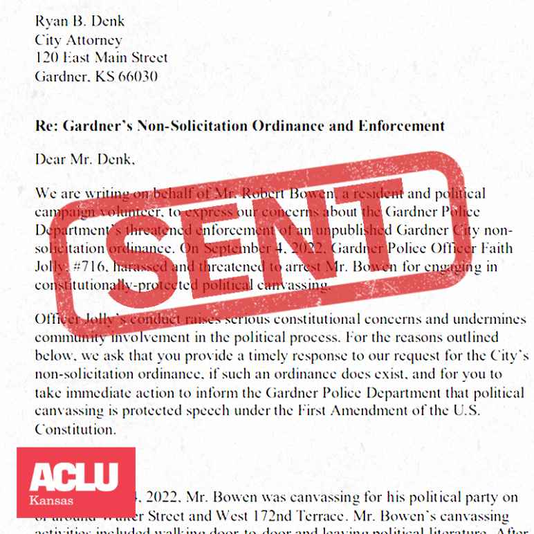 Our letter to Gardner with a red "Sent" stamped on it