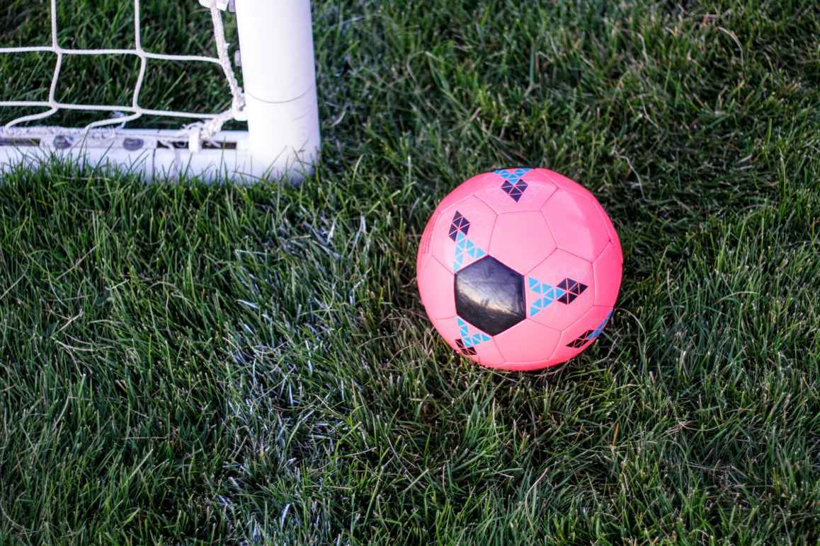 Pink soccer ball on grass