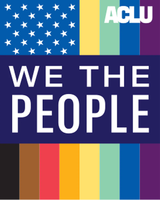 lgbtq flag that reads WE THE PEOPLE