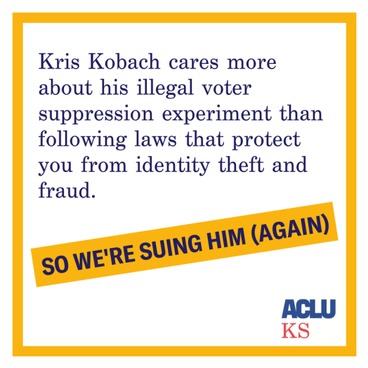 Kris Kobach cares more about his illegal voter suppression experiment than following laws that protect you from identity theft and fraud. So we're suing him (again). 