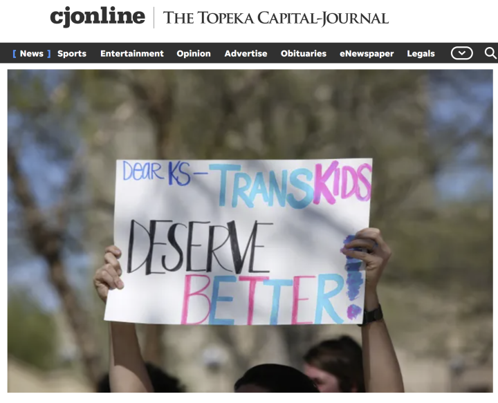 topeka capitol journal trans kids deserve better protest sign