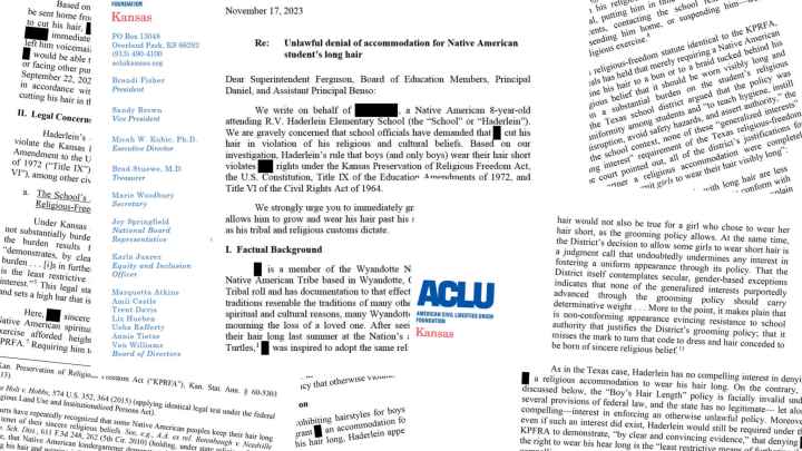 The ACLU of Kansas on Friday sent a letter to Girard school officials warning them that their sex-based hair policy is unlawful. School officials forced an 8-year-old Native American boy to cut his hair in conflict with his religious practices. (Kansas Re