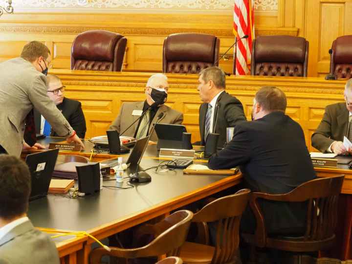 The Kansas House joined with the Kansas Senate to override Gov. Laura Kelly’s veto of a congressional redistricting map for use in the 2022 election cycle. In the House, the partisan work on redistricting is led by Republican Rep. Chris Croft, right, and 