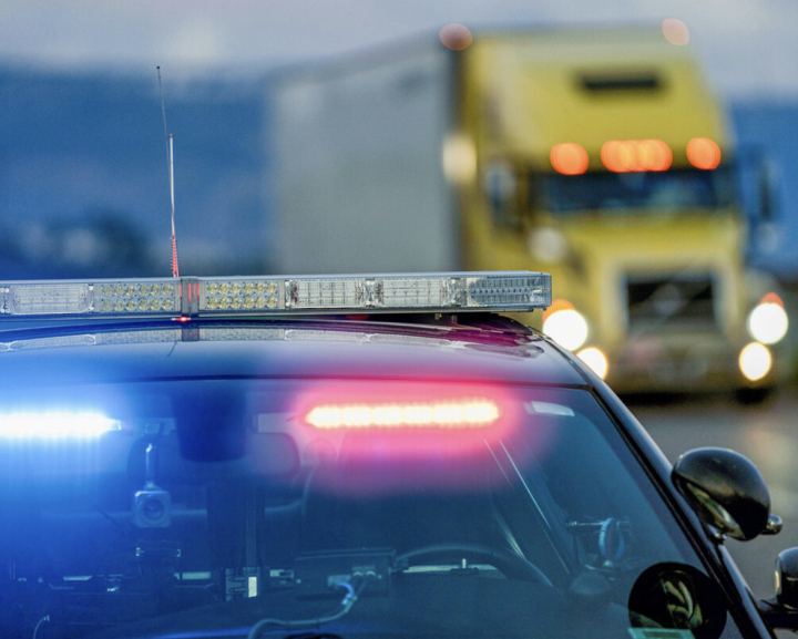 Photo of police car with lights on