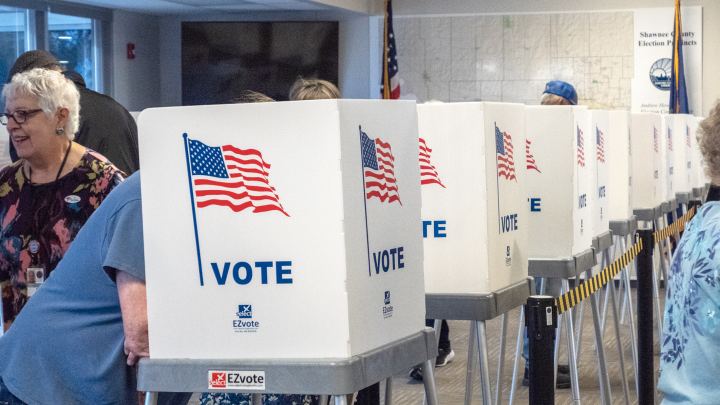 Kansas voters cast their early ballots Oct. 25, 2022, at the Shawnee County Election Office in Topeka. (Sherman Smith/Kansas Reflector)