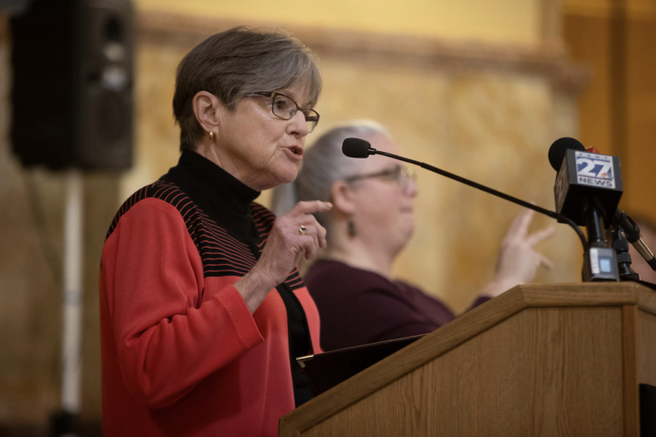 Kansas Gov. Laura Kelly, shown in March, vetoed a bill that would ban gender-affirming care for minors. (Evert Nelson/The Topeka Capital-Journal/AP)