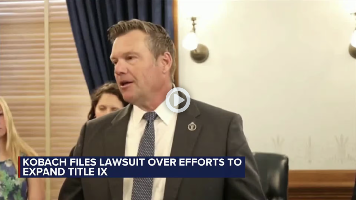 Thumbnail of news video showing Kris Kobach