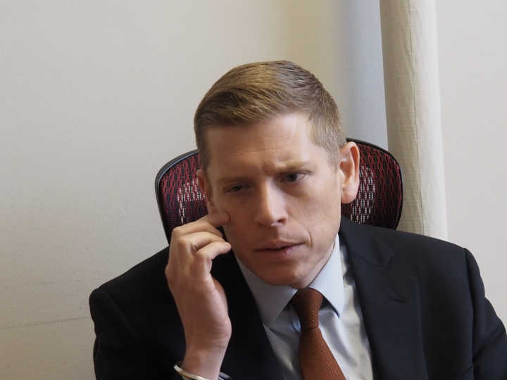Micah Kubic, executive director of the ACLU of Kansas, talks democratic needs. (Rachel Mipro/Kansas Reflector)