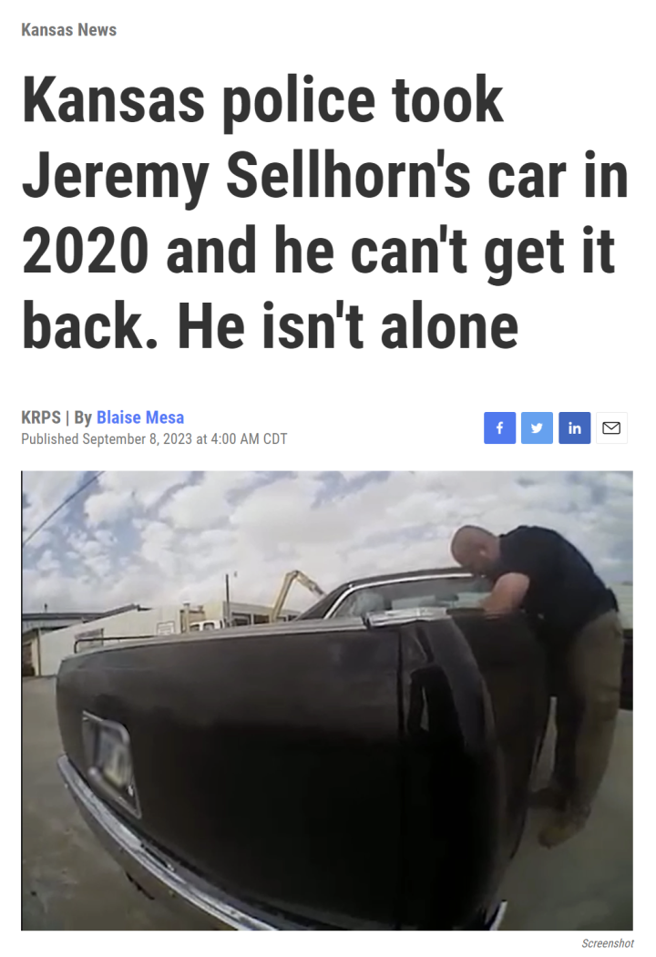 Kansas police took Jeremy Sellhorn's car in 2020 civil asset forfeiture