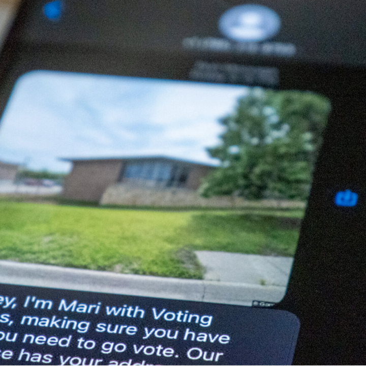 Registered voters in Kansas received text messages that appear to be sent by “Mari with Voting Futures” and encourage them to vote. But the messages direct voters to incorrect polling sites. (Sherman Smith/Kansas Reflector)