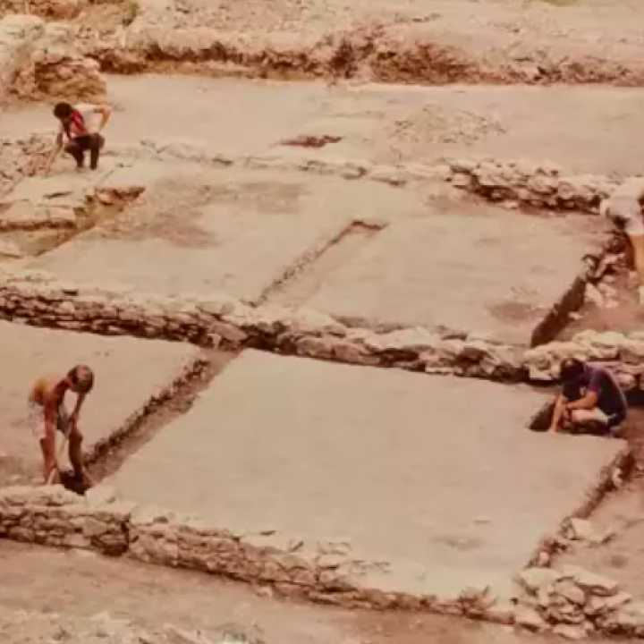 Workers handle preservation duties duringa 1980s excavation of the Quindaro site. They are working on the old J.B. Upson Building, which housed a clothing store and served as offices for the Chindowan newspaper. ( Larry Schmits)