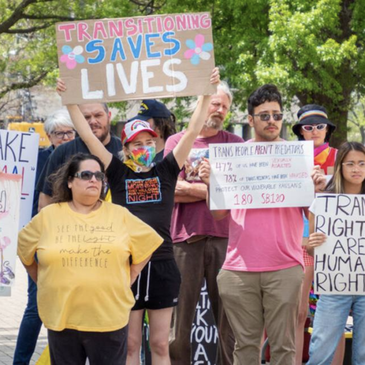 Kansans rally in support of transgender rights May 5, 2023, at the Kansas Statehouse in Topeka. SHERMAN SMITH Kansas Reflector