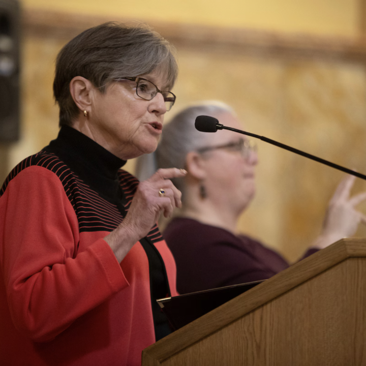 Kansas Gov. Laura Kelly, shown in March, vetoed a bill that would ban gender-affirming care for minors. (Evert Nelson/The Topeka Capital-Journal/AP)