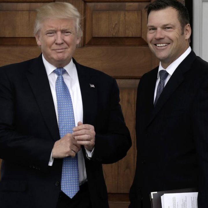 President Donald Trump, left, and Kris Kobach, the Kansas secretary of state, on Nov. 20, 2016, at the clubhouse of Trump International Golf Club, in Bedminster Township, N.J. SIPA USA TNS