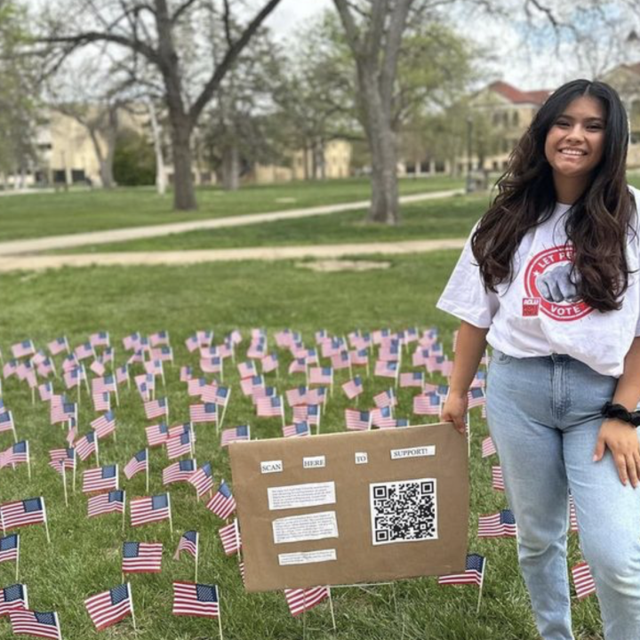 Madison Albers, a student at Fort Hays State University and co-chair of the American Democracy Project, is fighting for an on-campus polling place. (Allie Utley/ACLU of Kansas)
